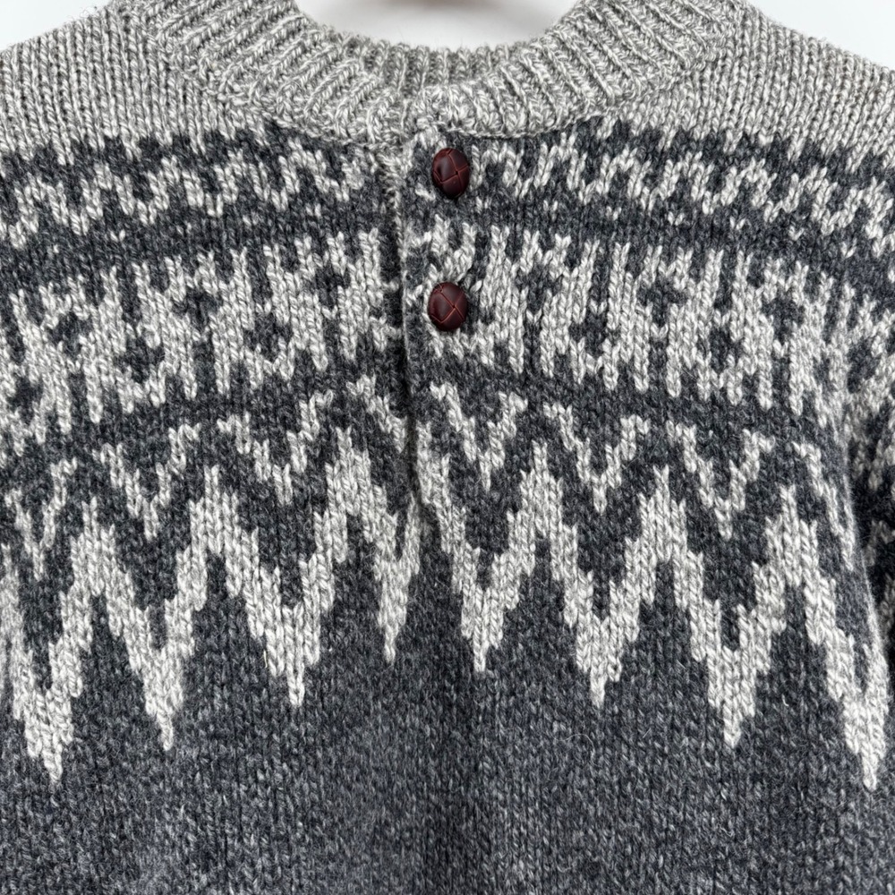 LL Bean Mens 100% Lambswool Fair Isle Henley Sweater Gray Sz M Nordic Heritage - Picture 2 of 8